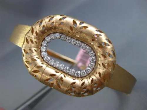 ESTATE LARGE .60CT DIAMOND 14KT ROSE GOLD 3D OVAL FILIGREE LEAF BANGLE BRACELET