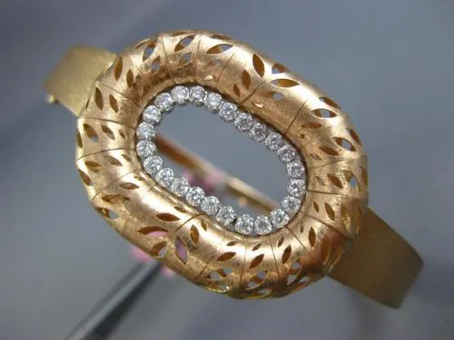 ESTATE LARGE .60CT DIAMOND 14KT ROSE GOLD 3D OVAL FILIGREE LEAF BANGLE BRACELET