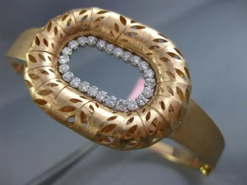 ESTATE LARGE .60CT DIAMOND 14KT ROSE GOLD 3D OVAL FILIGREE LEAF BANGLE BRACELET