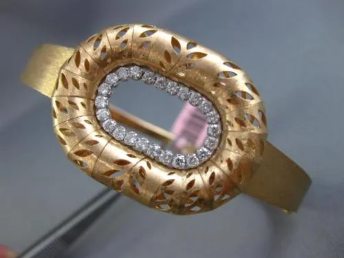 ESTATE LARGE .60CT DIAMOND 14KT ROSE GOLD 3D OVAL FILIGREE LEAF BANGLE BRACELET