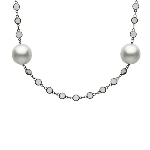 ESTATE WHITE TOPAZ & SOUTH SEA PEARL 14K BLACK GOLD BY THE YARD TIN CUP NECKLACE