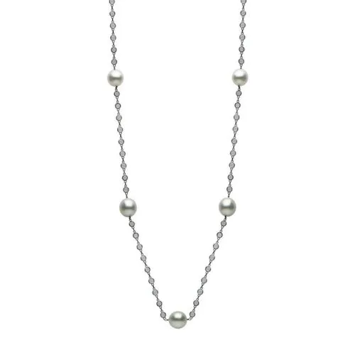 ESTATE WHITE TOPAZ & SOUTH SEA PEARL 14K BLACK GOLD BY THE YARD TIN CUP NECKLACE