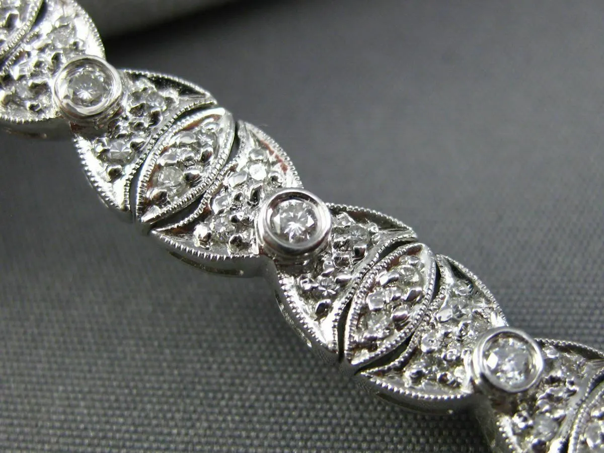 ESTATE WIDE 1.85CT DIAMOND 18K WHITE GOLD OVAL FILIGREE MILGRAIN TENNIS BRACELET
