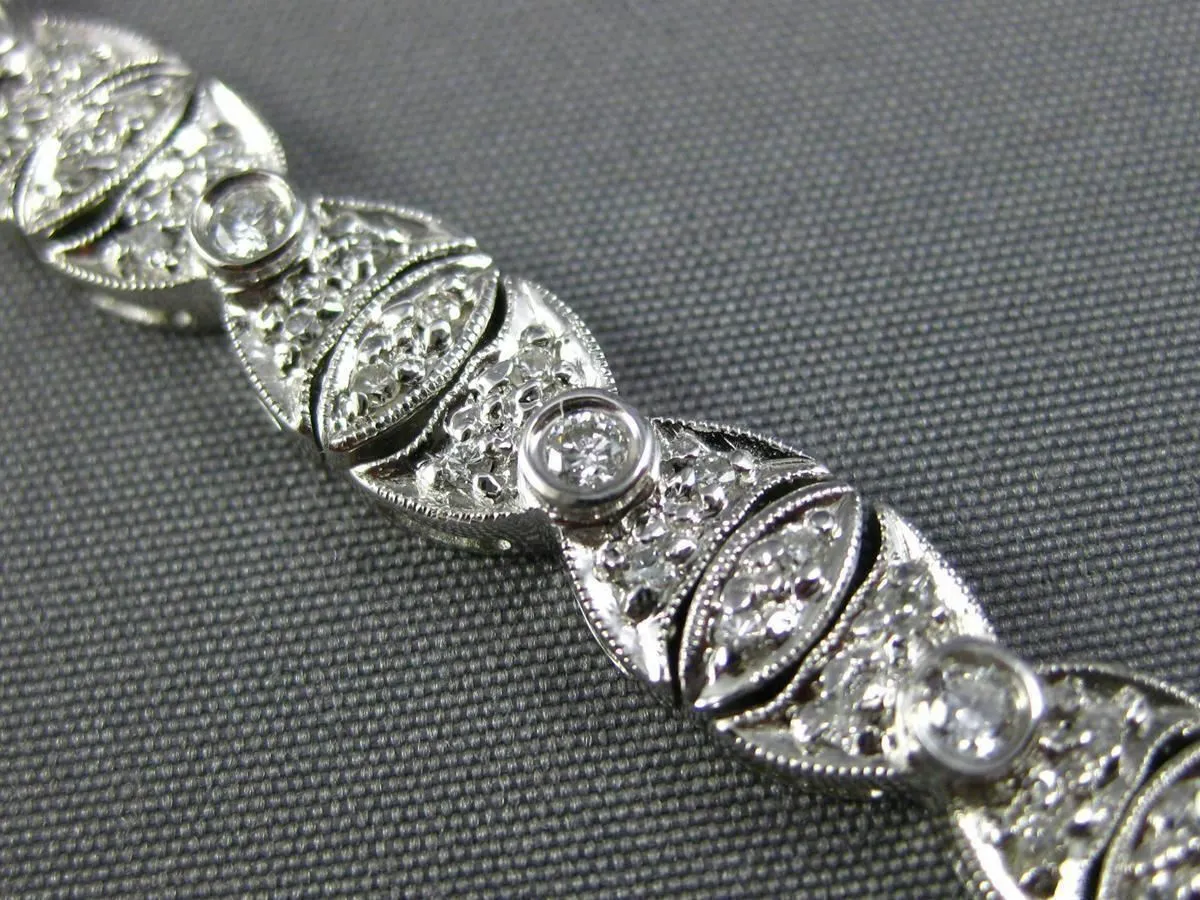 ESTATE WIDE 1.85CT DIAMOND 18K WHITE GOLD OVAL FILIGREE MILGRAIN TENNIS BRACELET