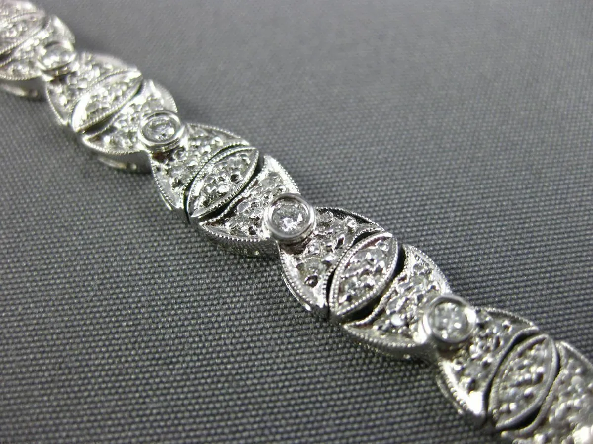 ESTATE WIDE 1.85CT DIAMOND 18K WHITE GOLD OVAL FILIGREE MILGRAIN TENNIS BRACELET
