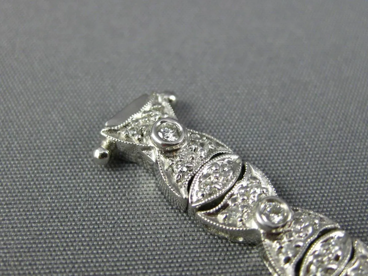 ESTATE WIDE 1.85CT DIAMOND 18K WHITE GOLD OVAL FILIGREE MILGRAIN TENNIS BRACELET