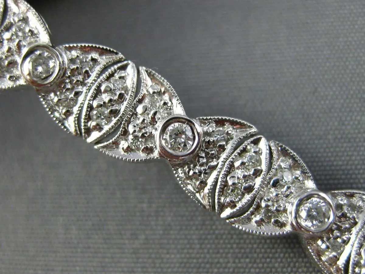 ESTATE WIDE 1.85CT DIAMOND 18K WHITE GOLD OVAL FILIGREE MILGRAIN TENNIS BRACELET