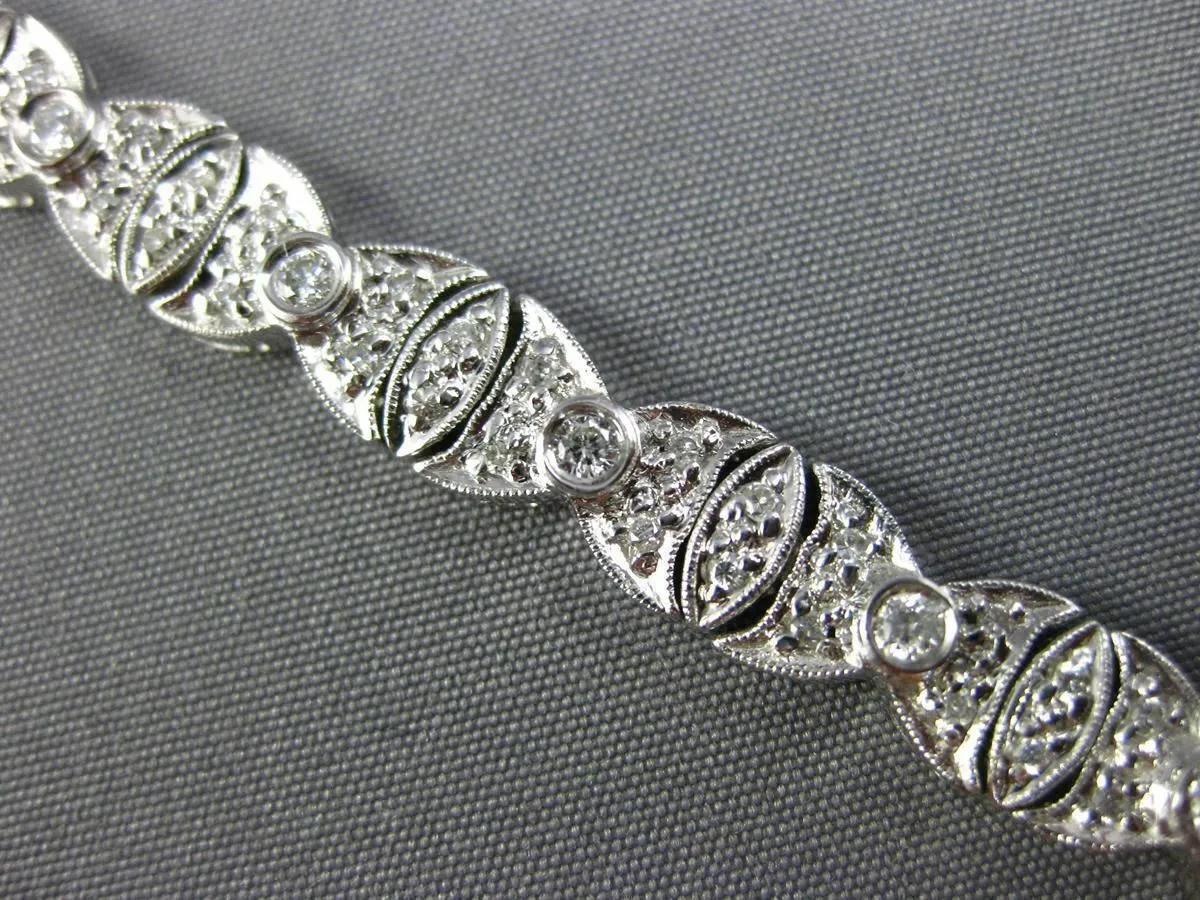 ESTATE WIDE 1.85CT DIAMOND 18K WHITE GOLD OVAL FILIGREE MILGRAIN TENNIS BRACELET