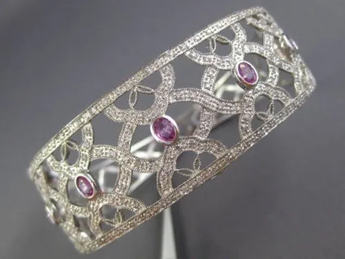 ESTATE WIDE 2.08CT DIAMOND & PINK SAPPHIRE 14K WHITE GOLD ETOILE INFINITY BANGLE