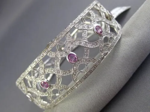 ESTATE WIDE 2.08CT DIAMOND & PINK SAPPHIRE 14K WHITE GOLD ETOILE INFINITY BANGLE