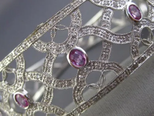 ESTATE WIDE 2.08CT DIAMOND & PINK SAPPHIRE 14K WHITE GOLD ETOILE INFINITY BANGLE