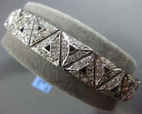 ESTATE WIDE 2.76CT DIAMOND 18K WHITE GOLD 3D TRIANGULAR FILIGREE TENNIS BRACELET