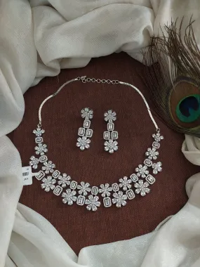 Eternal Elegance Rhodium-Plated Zircon Floral Cube Necklace Set