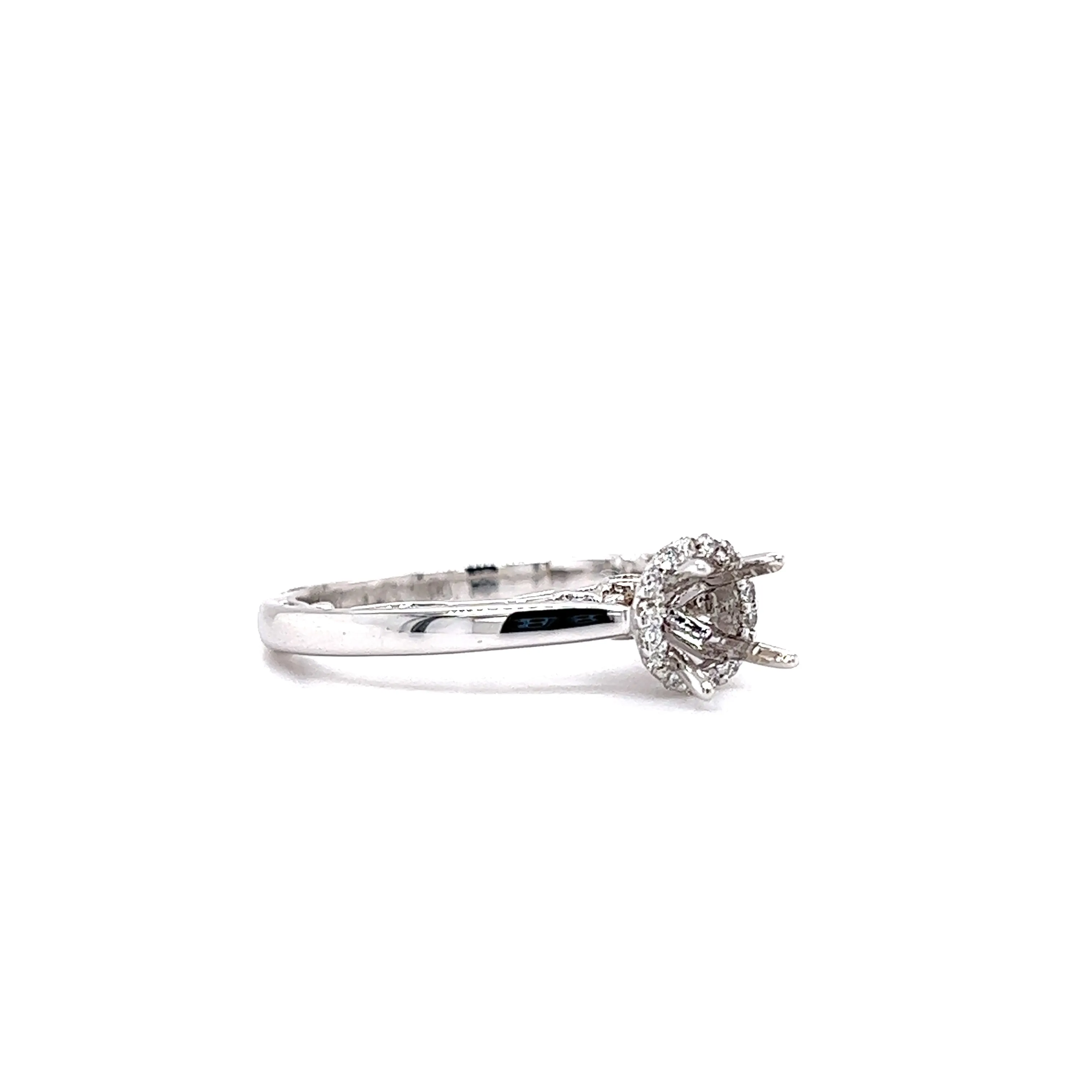 Filigree Cathedral Ring Setting with Diamond Halo in 14K White Gold
