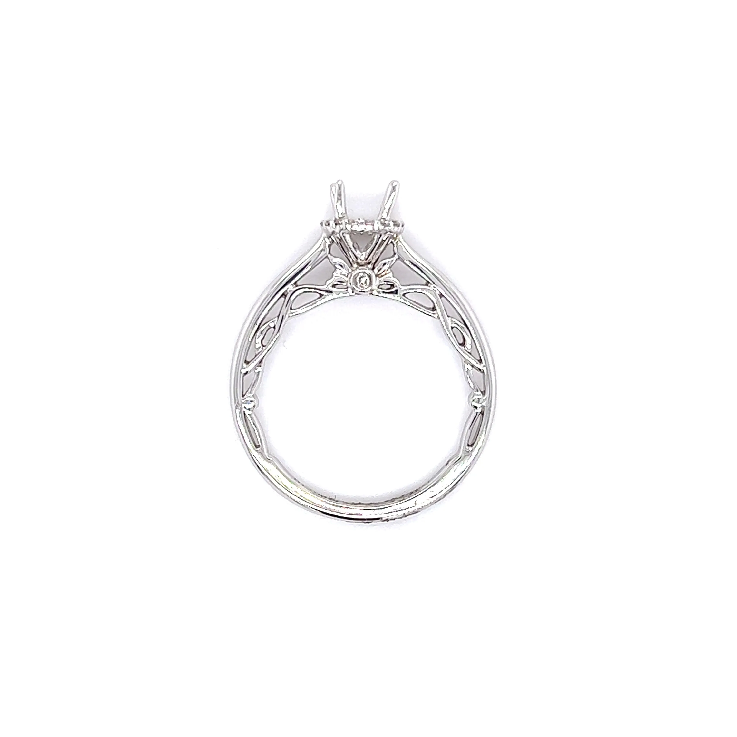Filigree Cathedral Ring Setting with Diamond Halo in 14K White Gold