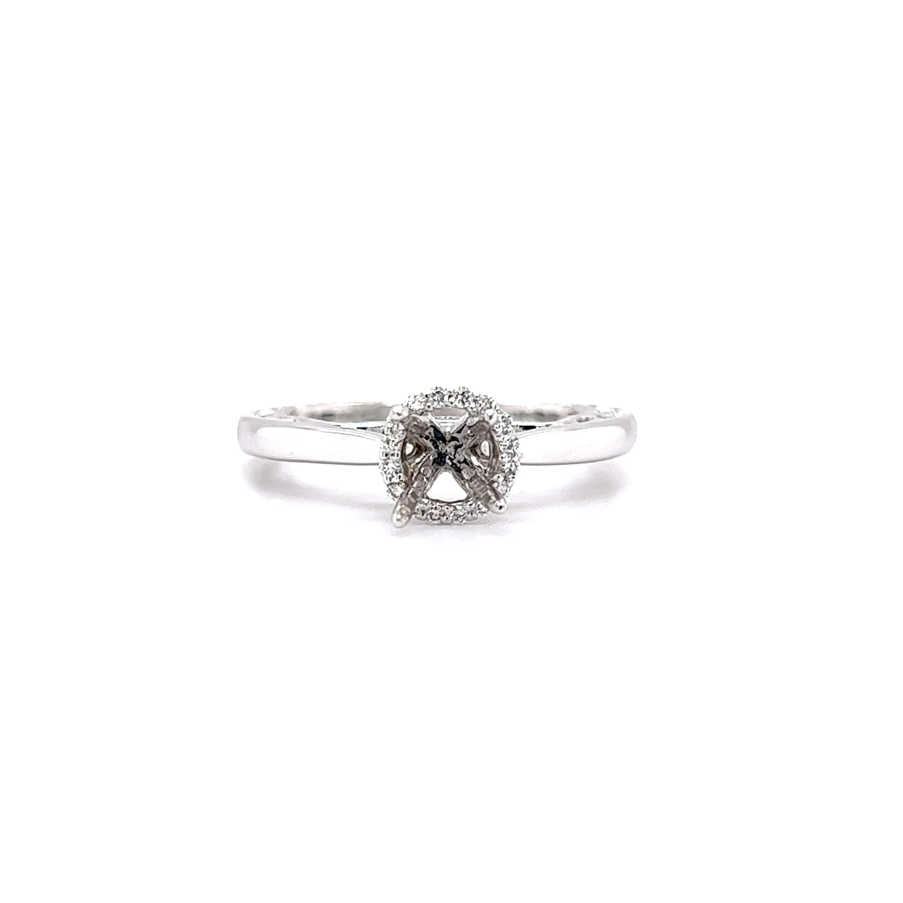 Filigree Cathedral Ring Setting with Diamond Halo in 14K White Gold