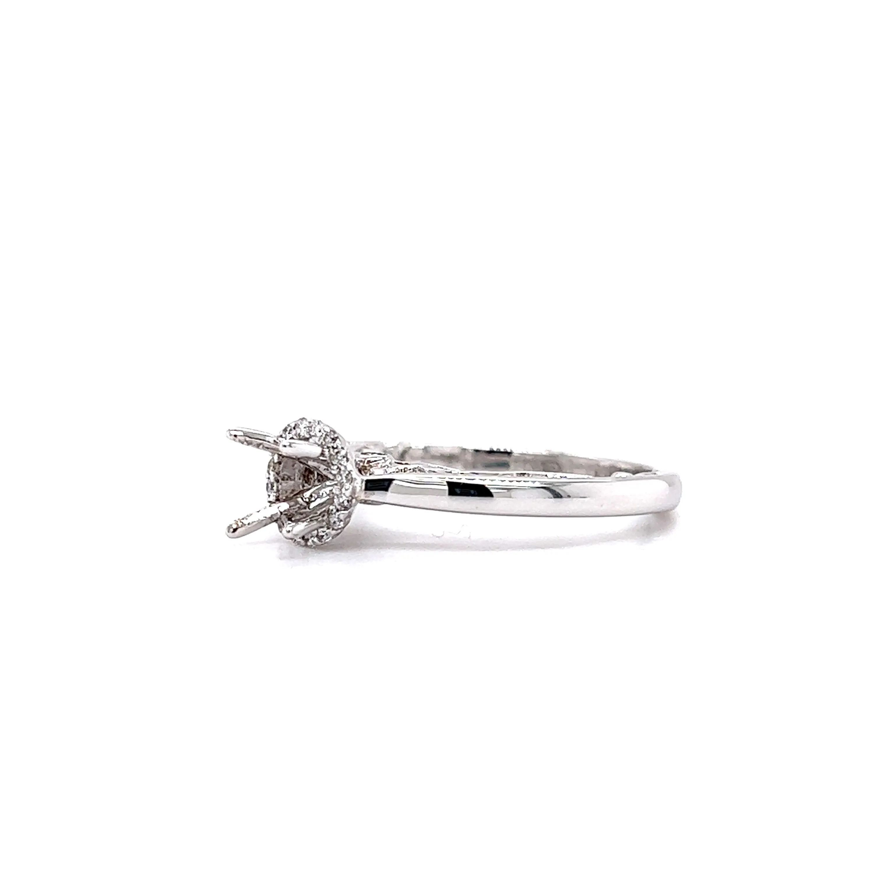 Filigree Cathedral Ring Setting with Diamond Halo in 14K White Gold