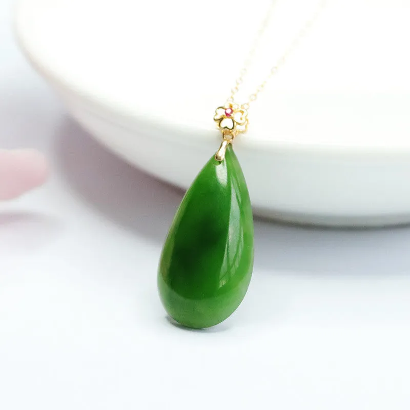 Fortune's Favor Hetian Jade Water Drop Four Leaf Clover Necklace