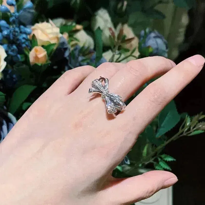 Full Diamond Bow Ring Female Fashion Personality