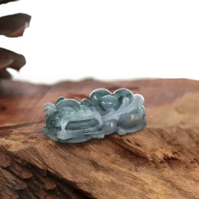Genuine Burmese Ice deep Blue Green Jadeite Jade PiXiu Pendant Necklace