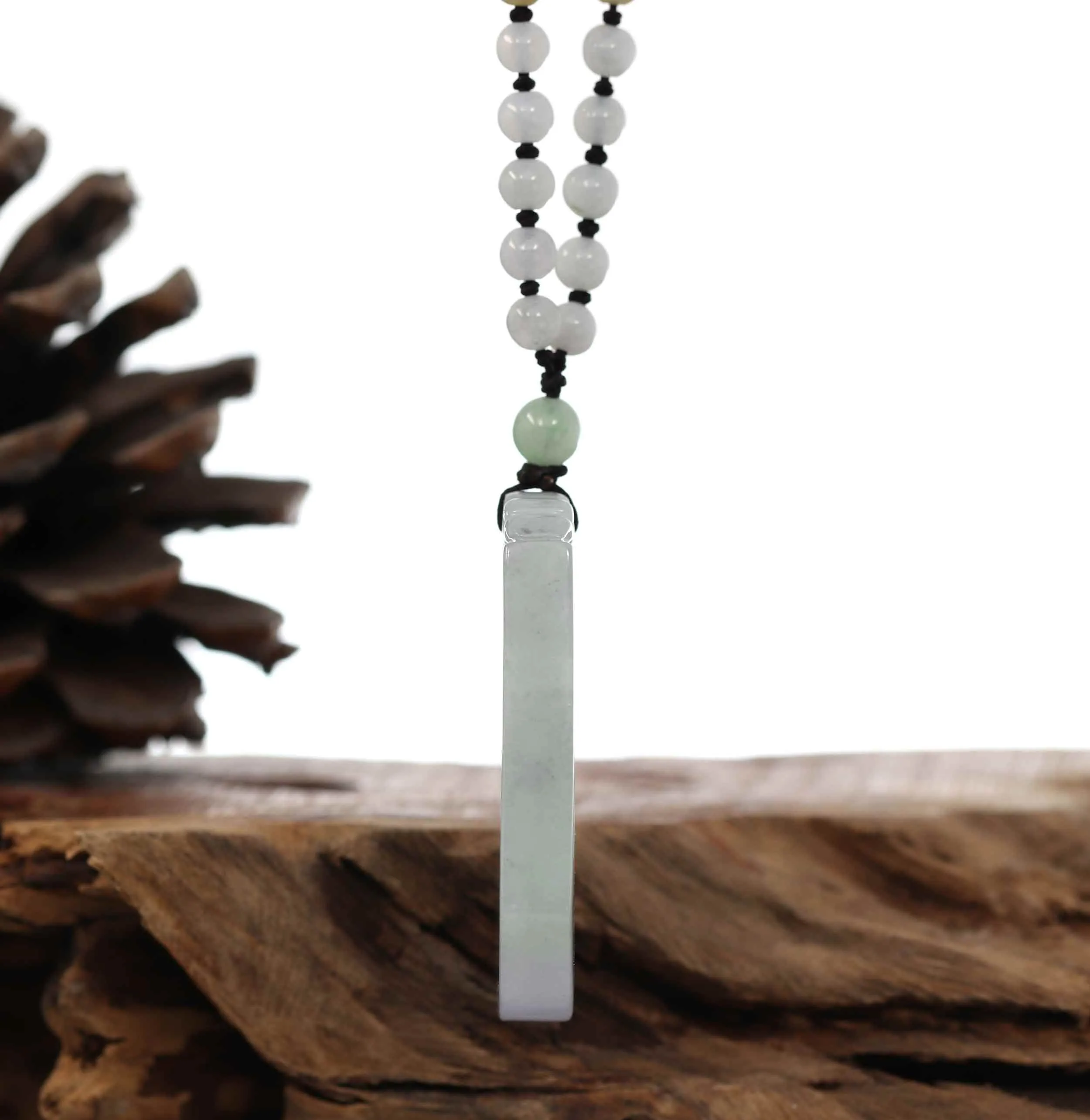 Genuine Lavender & Green Jadeite Jade "Good Luck & Safety" Pendant Necklace With Real Jadeite Bead Necklace