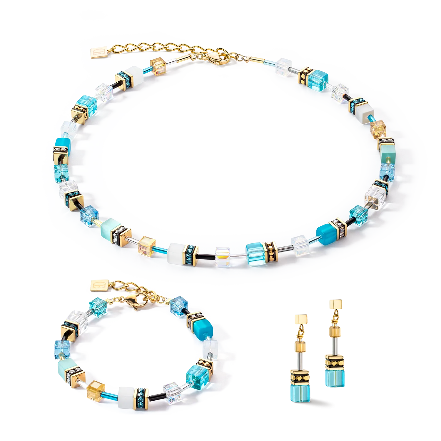 GeoCUBE® Iconic necklace gold turquoise