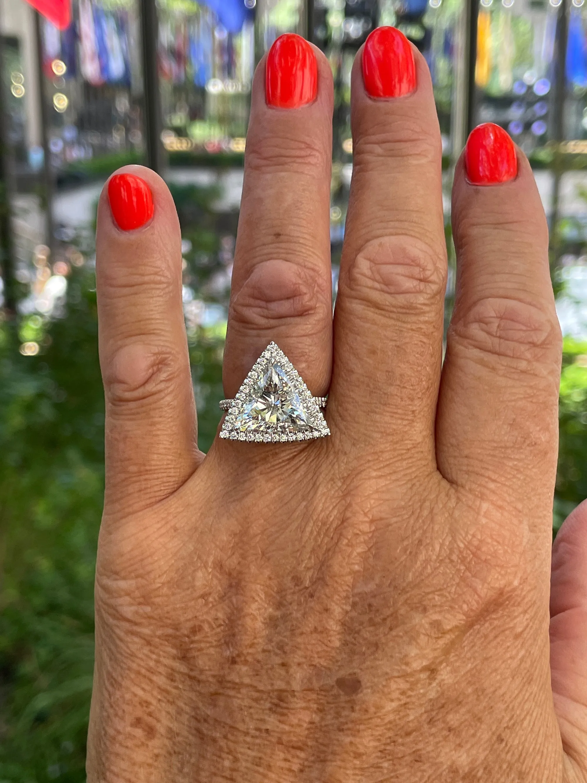 GIA 4.02ctw Trillion Diamond Engagement Halo Pave Platinum Ring