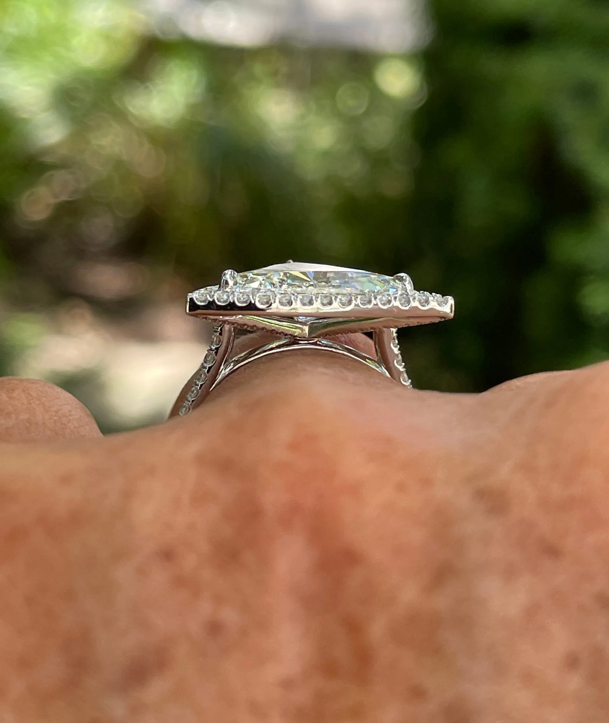 GIA 4.02ctw Trillion Diamond Engagement Halo Pave Platinum Ring