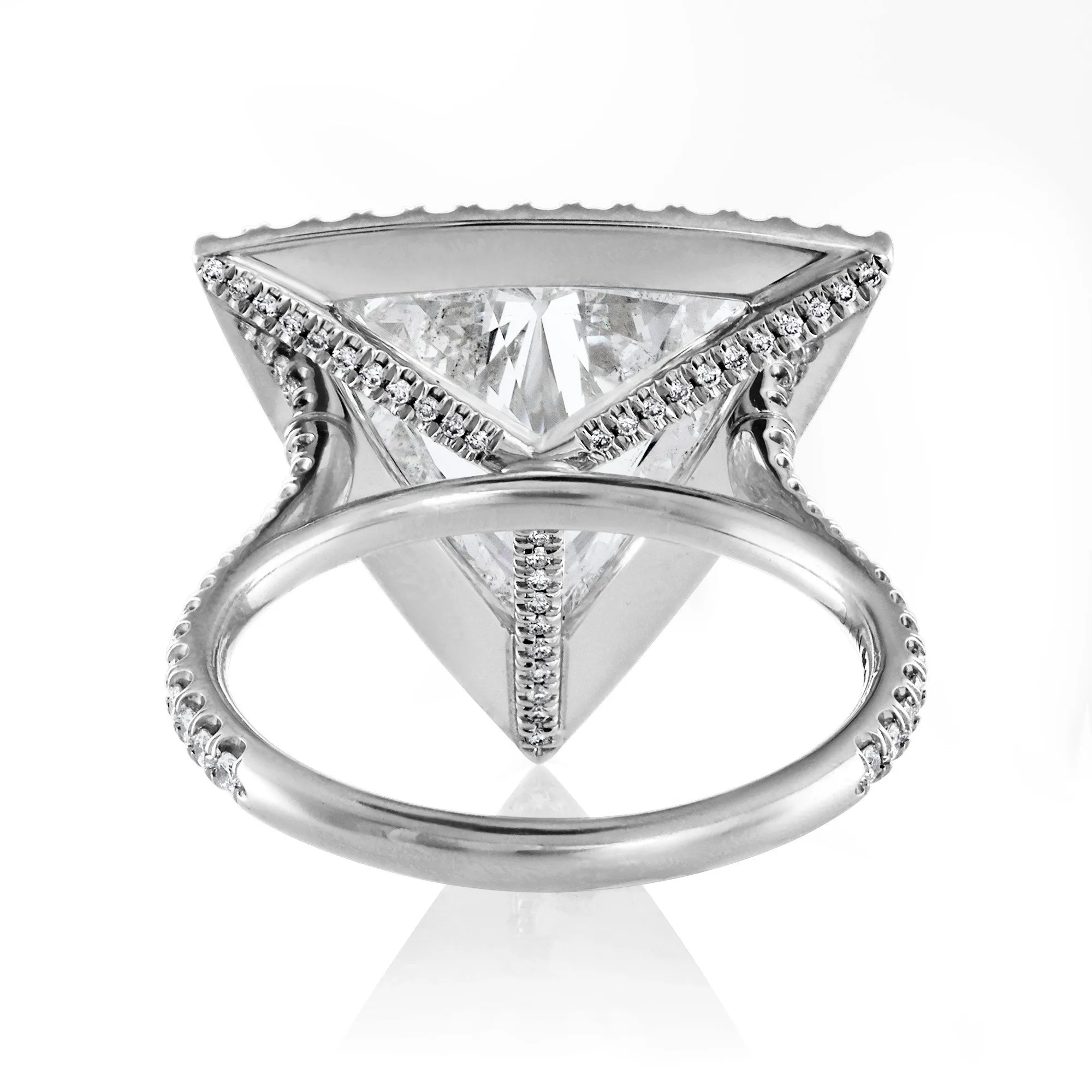 GIA 4.02ctw Trillion Diamond Engagement Halo Pave Platinum Ring