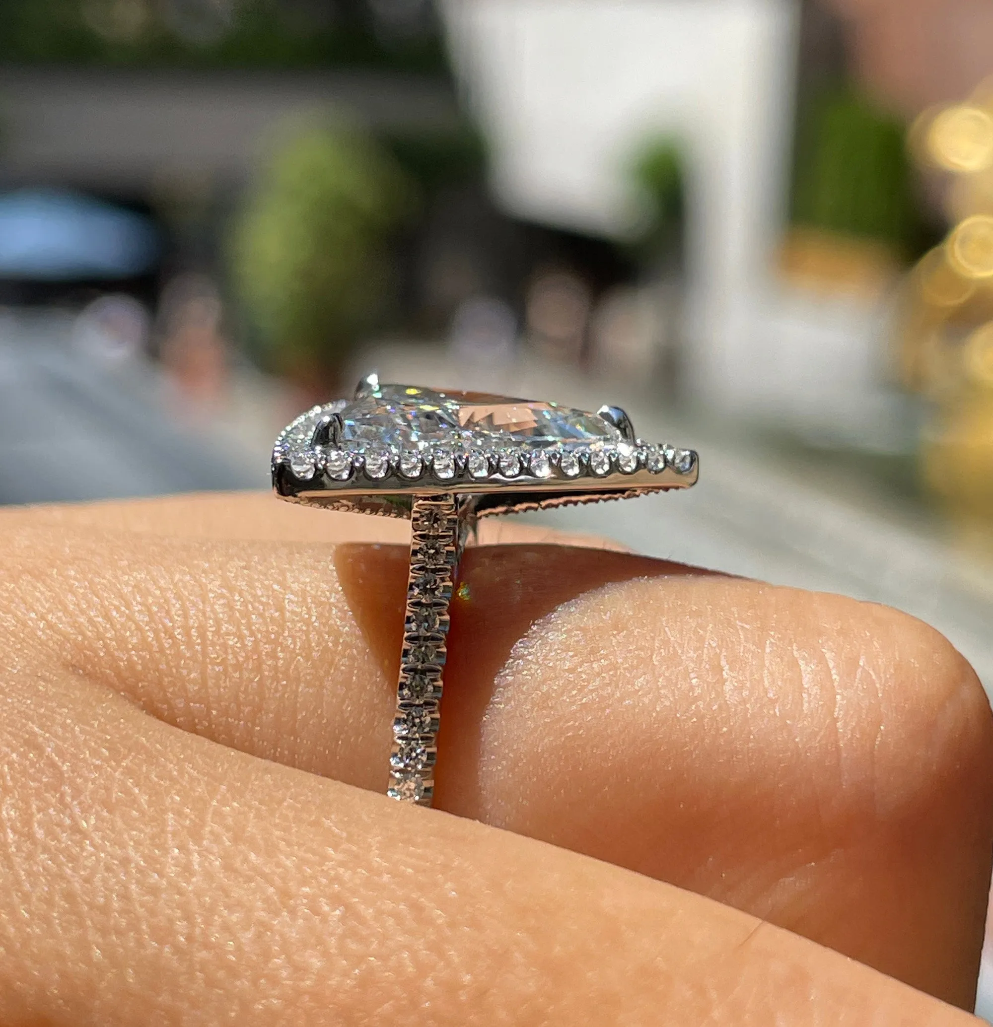 GIA 4.02ctw Trillion Diamond Engagement Halo Pave Platinum Ring