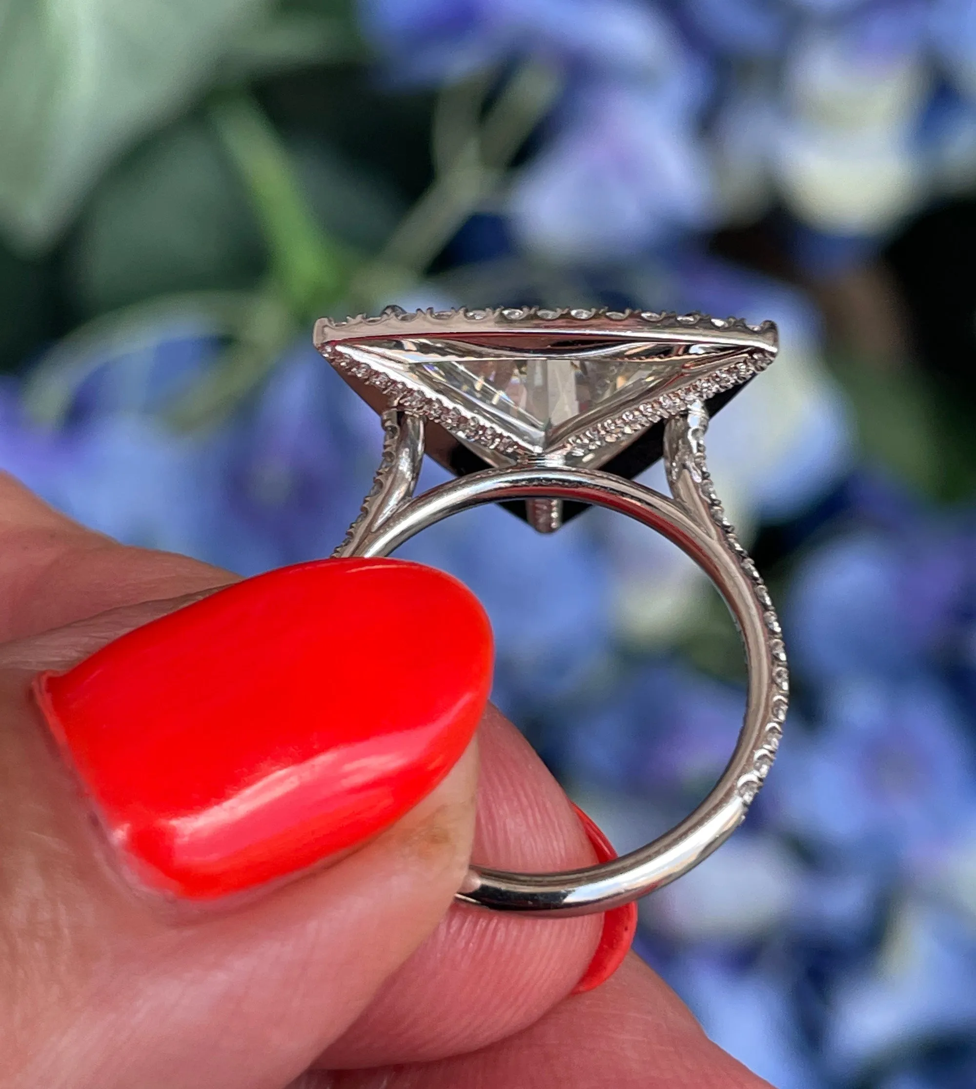 GIA 4.02ctw Trillion Diamond Engagement Halo Pave Platinum Ring