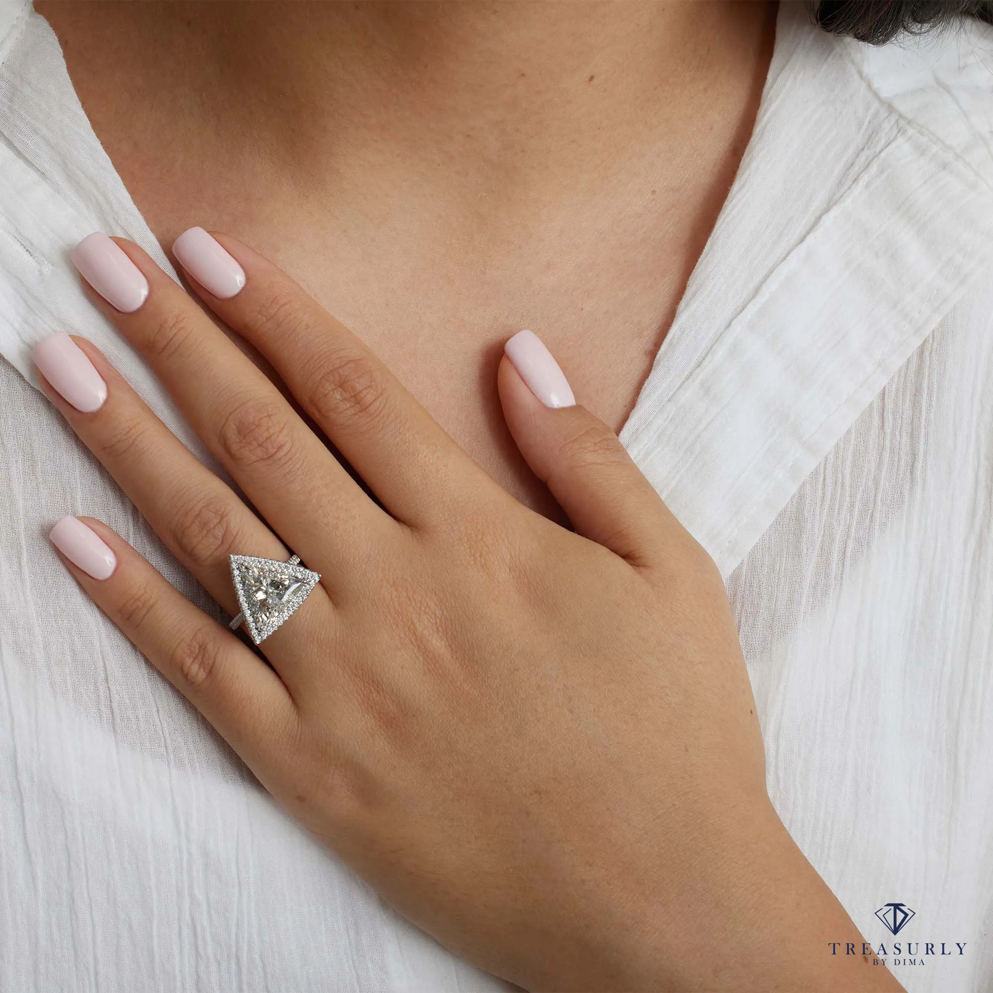 GIA 4.02ctw Trillion Diamond Engagement Halo Pave Platinum Ring