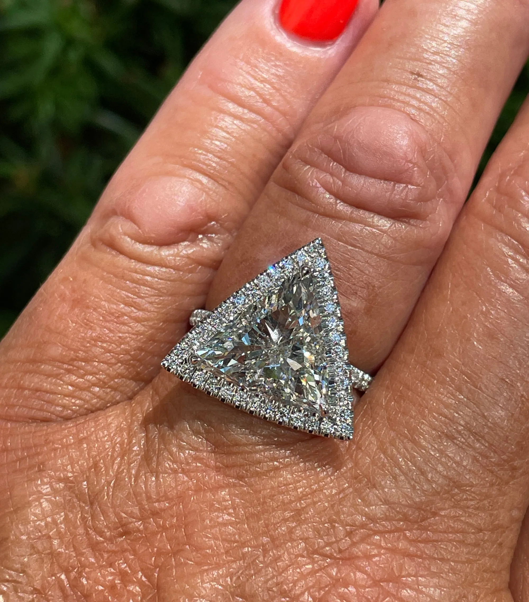 GIA 4.02ctw Trillion Diamond Engagement Halo Pave Platinum Ring