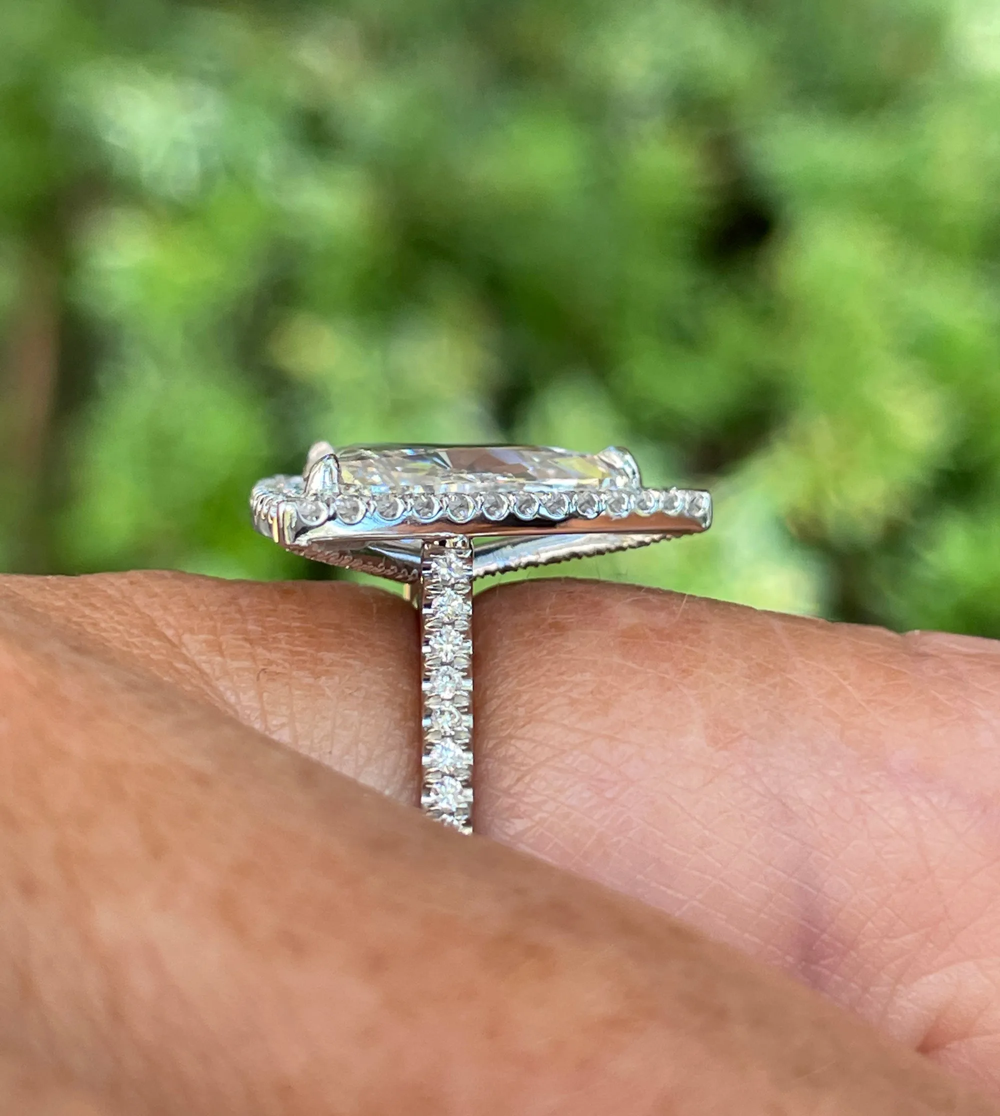 GIA 4.02ctw Trillion Diamond Engagement Halo Pave Platinum Ring
