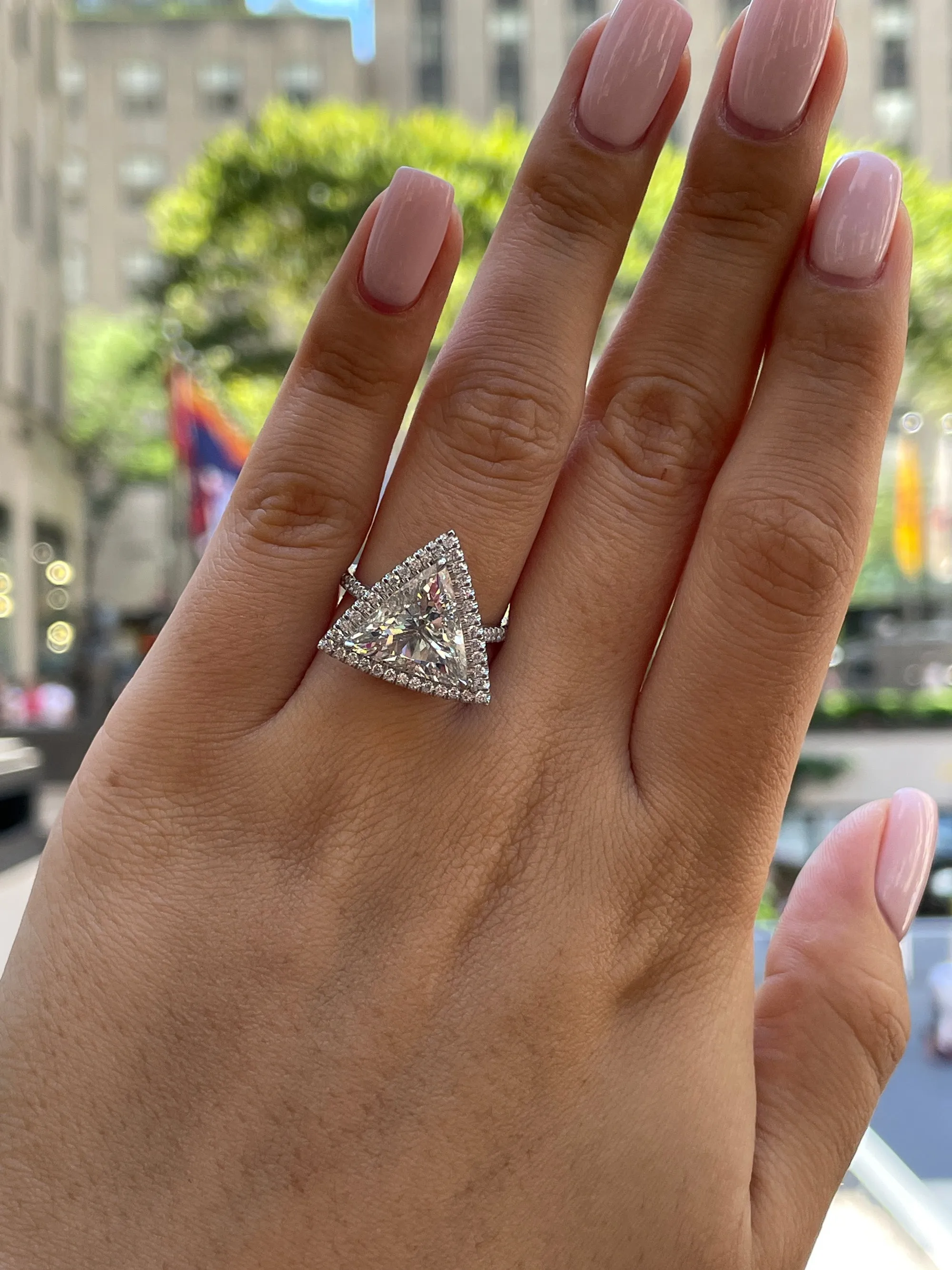 GIA 4.02ctw Trillion Diamond Engagement Halo Pave Platinum Ring