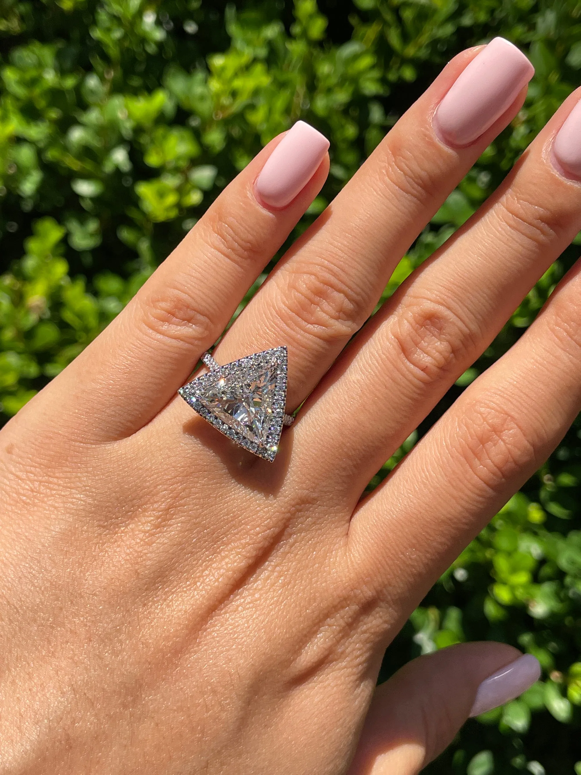 GIA 4.02ctw Trillion Diamond Engagement Halo Pave Platinum Ring