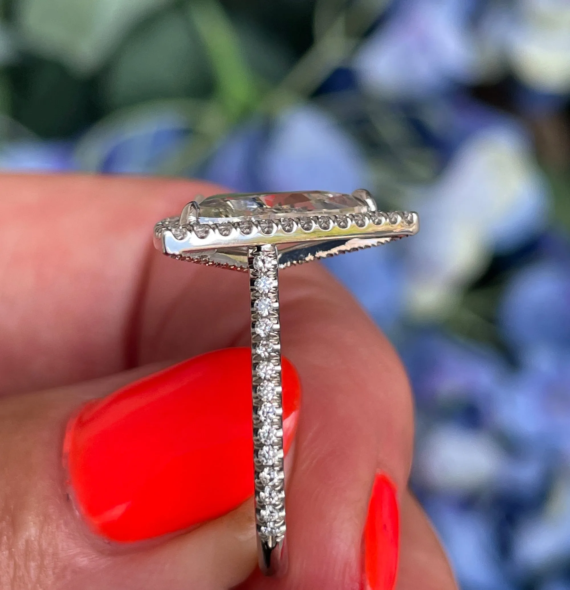 GIA 4.02ctw Trillion Diamond Engagement Halo Pave Platinum Ring