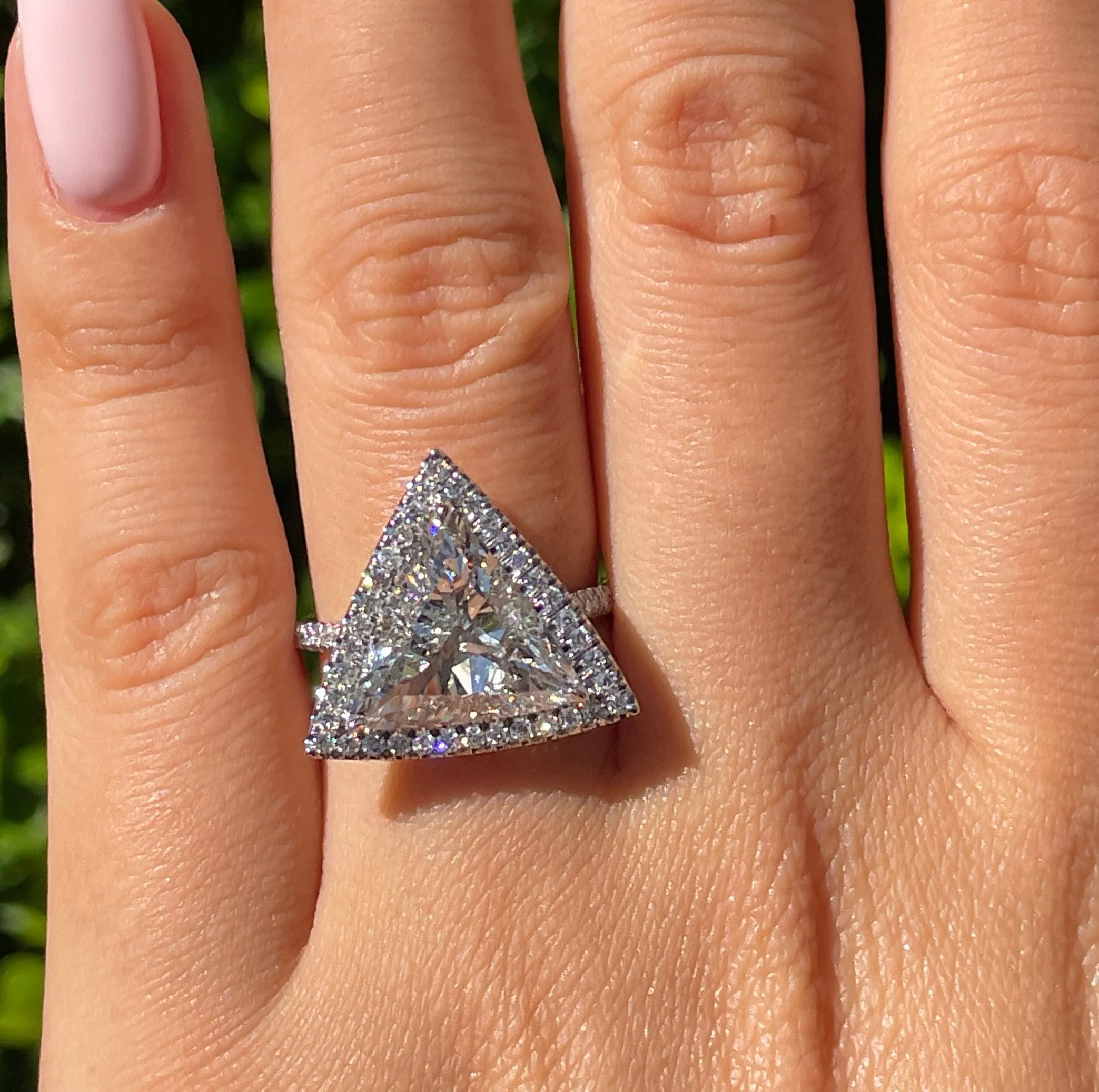GIA 4.02ctw Trillion Diamond Engagement Halo Pave Platinum Ring