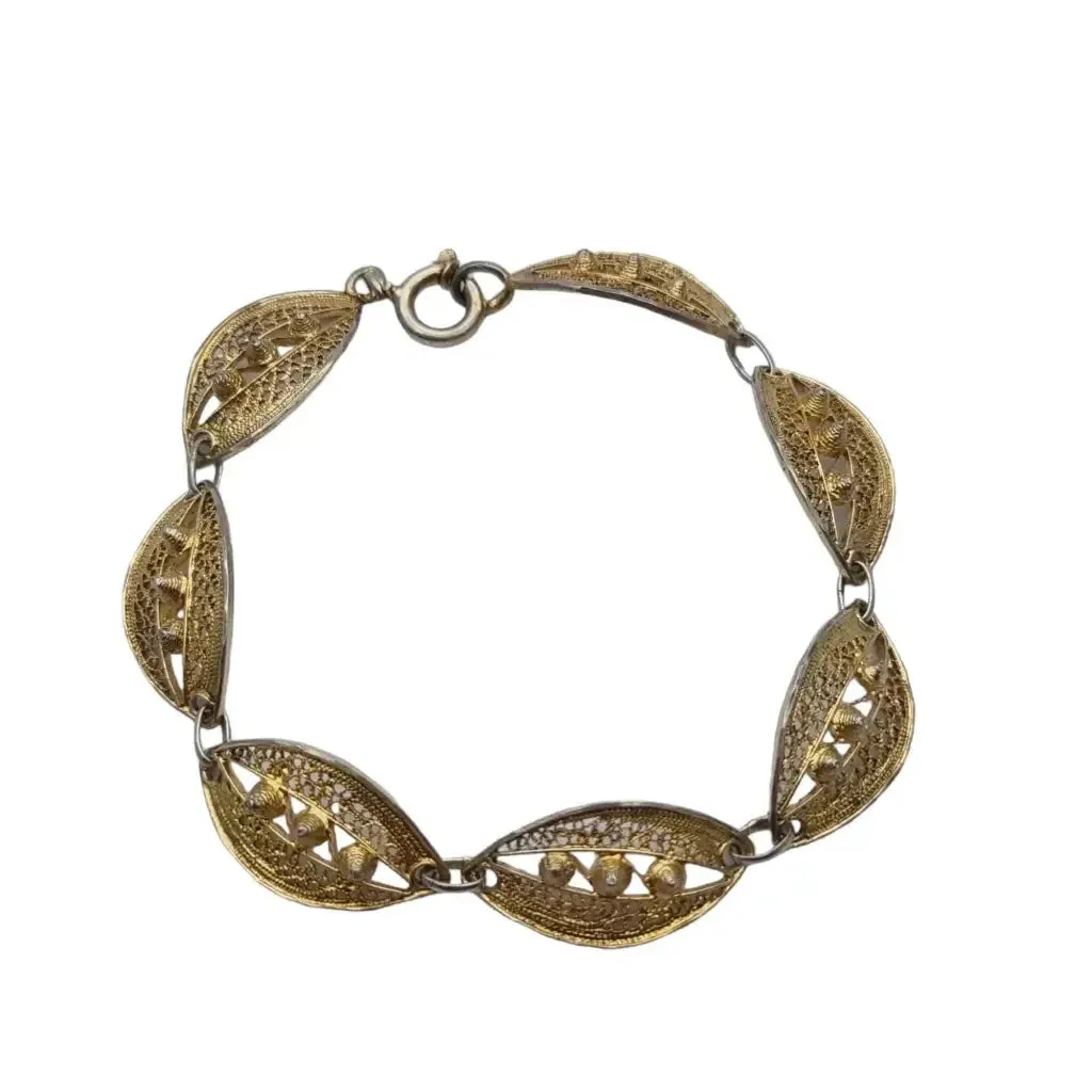 Gilded silver filigree bracelet, oval link bracelet.