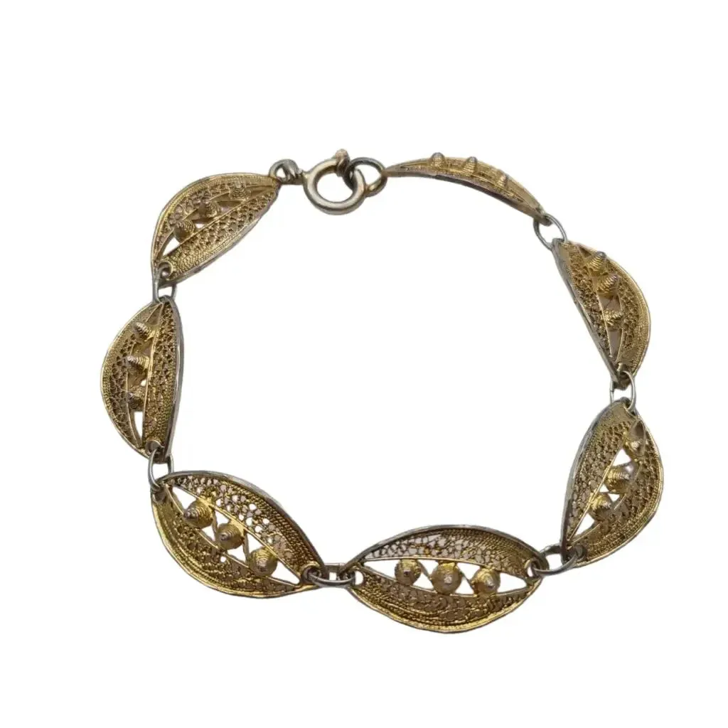 Gilded silver filigree bracelet, oval link bracelet.