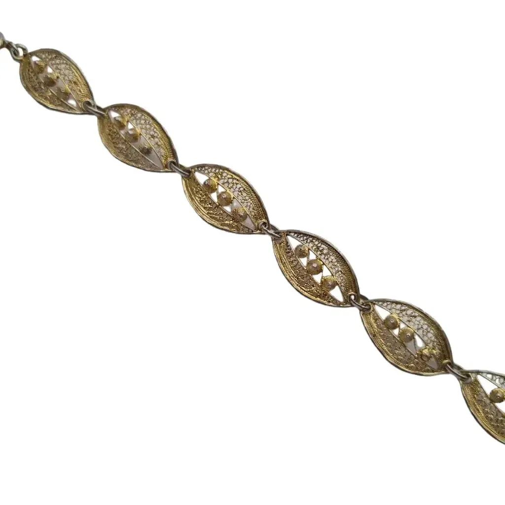 Gilded silver filigree bracelet, oval link bracelet.