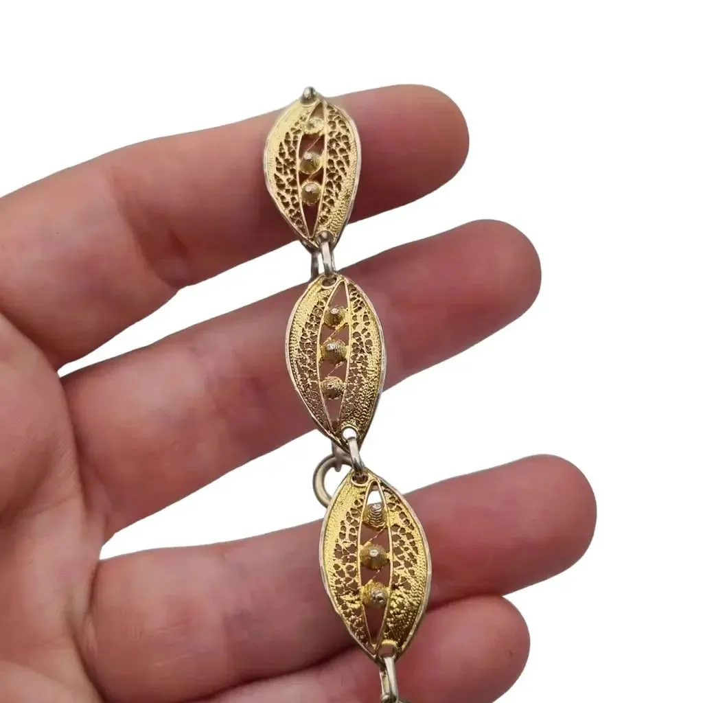 Gilded silver filigree bracelet, oval link bracelet.