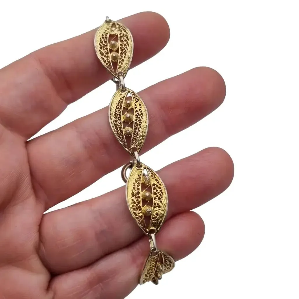 Gilded silver filigree bracelet, oval link bracelet.