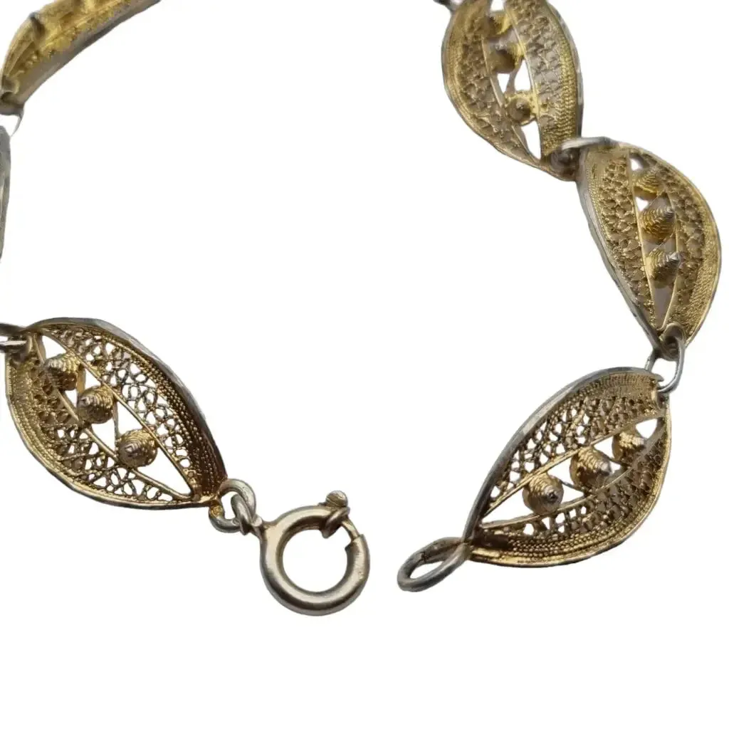 Gilded silver filigree bracelet, oval link bracelet.