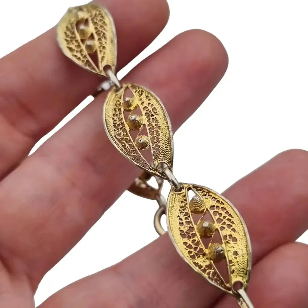 Gilded silver filigree bracelet, oval link bracelet.