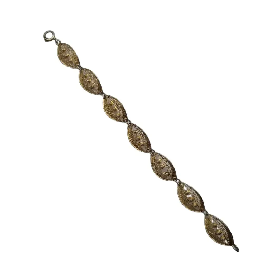 Gilded silver filigree bracelet, oval link bracelet.