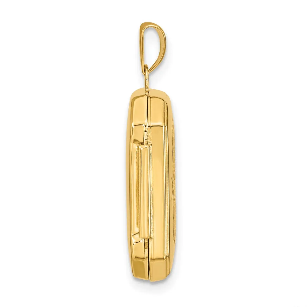 Gold Diamond-cut Brushed 20mm Rectangular Locket Pendant - Model XL822