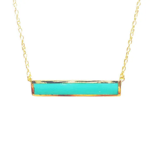 Gold-Dipped "Turkoise" Bar Pendant Necklace 17 inch