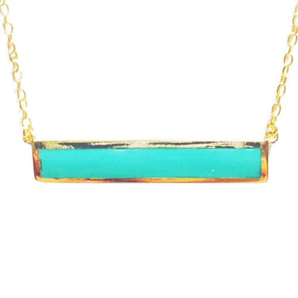 Gold-Dipped "Turkoise" Bar Pendant Necklace 17 inch