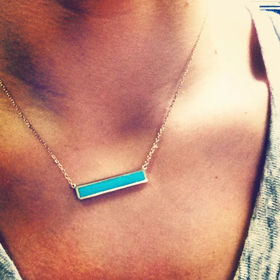 Gold-Dipped "Turkoise" Bar Pendant Necklace 17 inch